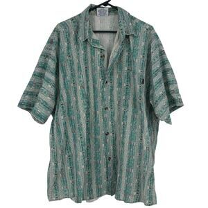Hwy 1 Vintage Men's Boho Islander Short Sleeve Cotton Button Up Shirt Size 2X